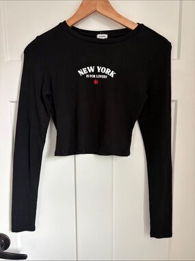 Garage Black 'New York Is For Lovers' Cropped Long-Sleeve Top